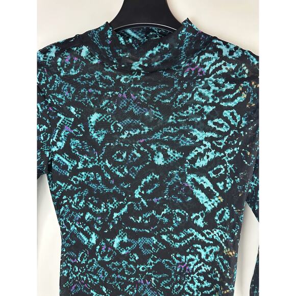 Diane von Furstenberg Remy Mesh Top Mock Neck Sheer Leopard Snake Patina Medium - Picture 4 of 14